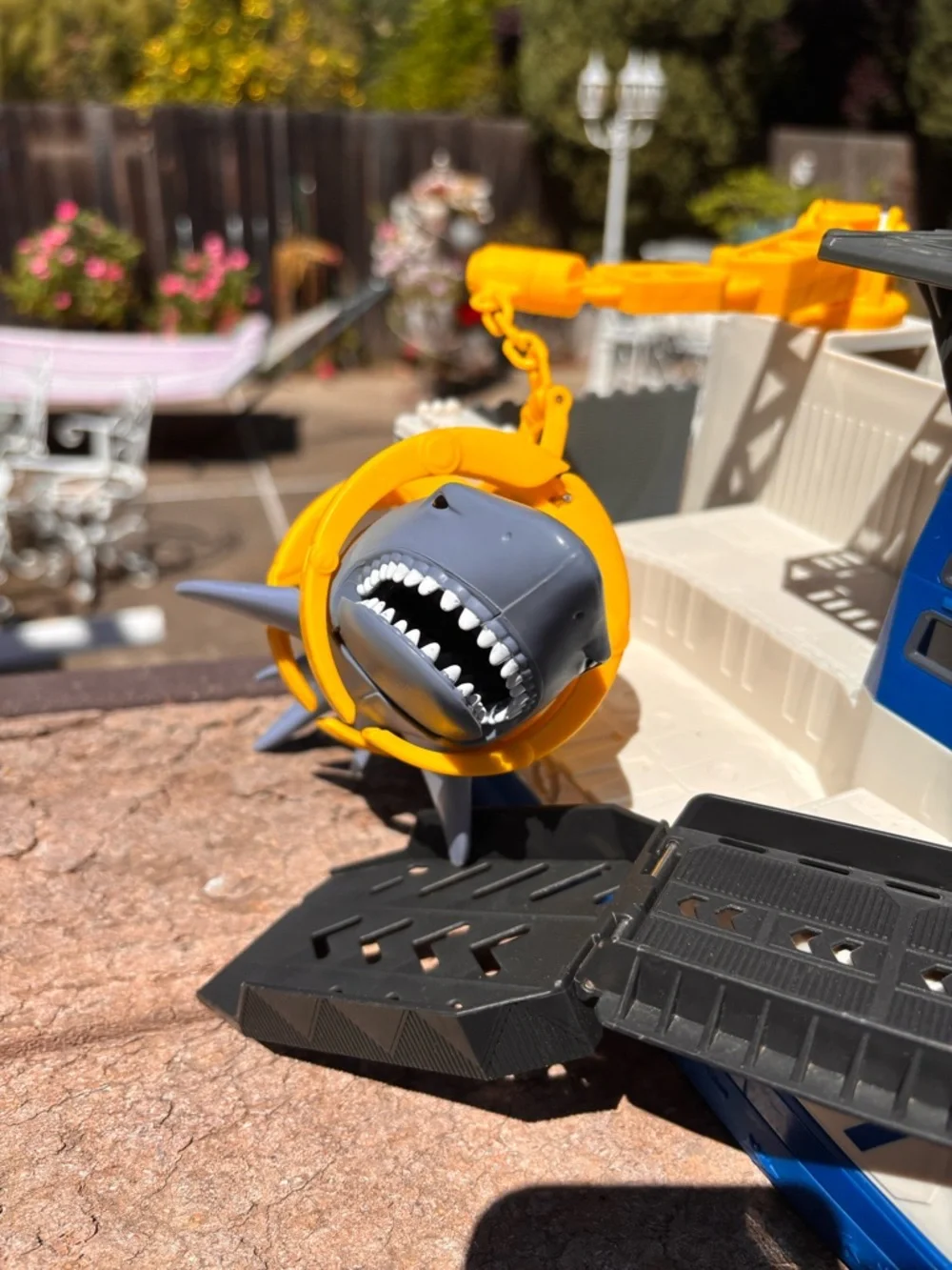 Mattel Blue White and Yellow Rescue Boat Toy with Shark Accessory